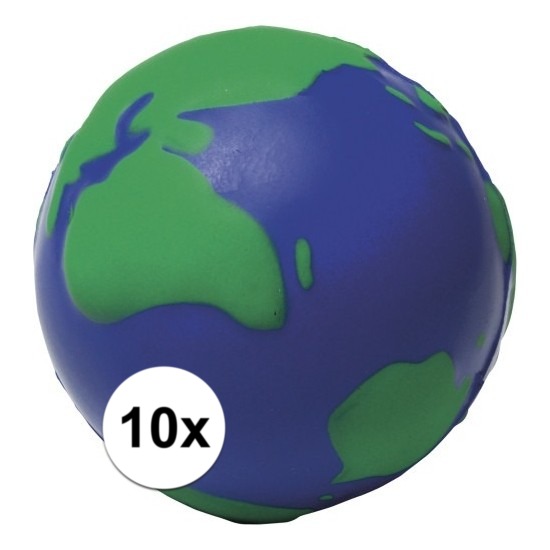 10x Anti-stressballen wereldbol 6,5 cm