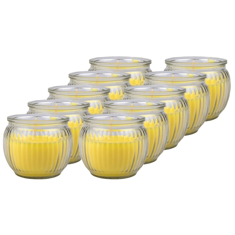 10x Gele citronella geurkaarsen in glazen houder 7 x 6 cm