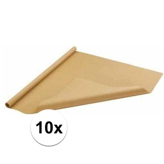 10x Inpakpapier/cadeaupapier bruin 500 x 70 cm op rol
