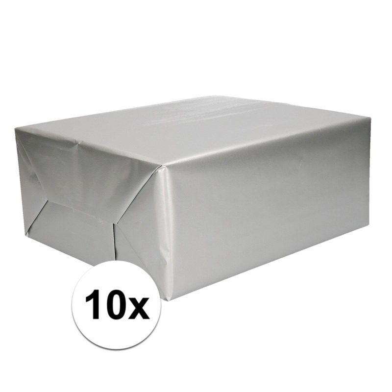 10x Inpakpapier/cadeaupapier zilver 200 x 70 cm op rol