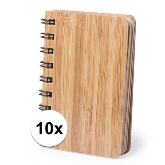 10x Notitieboekjes/schriftjes met bamboe kaft 9 x 12 cm