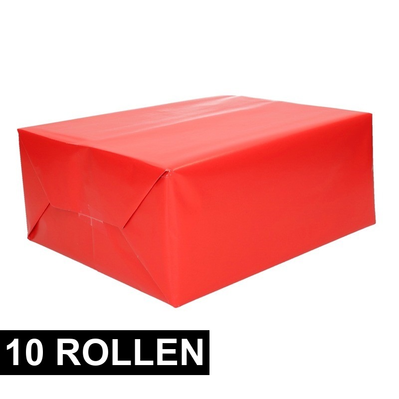 10x rollen Inpakpapier/cadeaupapier rood 200 x 70 cm op rol