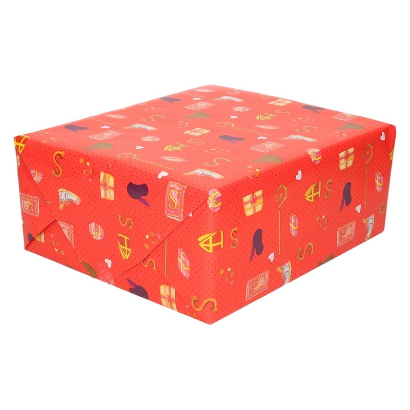 10x Sinterklaas inpakpapier/cadeaupapier print rood 250 x 70 cm