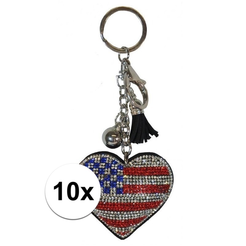 10x Sleutelhanger Amerikaanse/USA vlag 15 cm