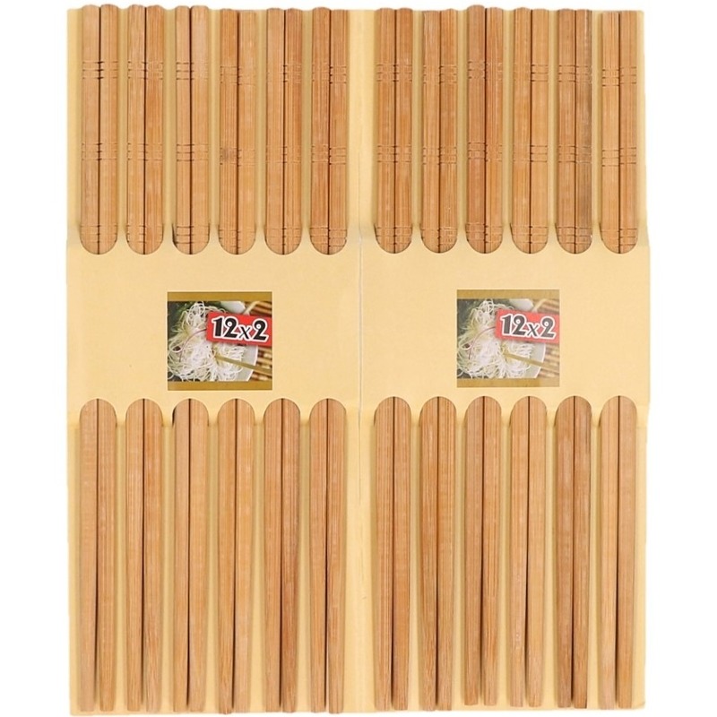 12x Paar eetstokjes donker bamboe hout