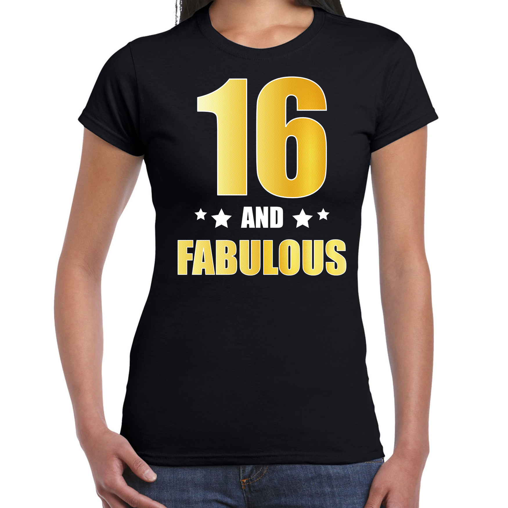 16 and fabulous verjaardag cadeau t-shirt / shirt goud 16 jaar zwart voor dames