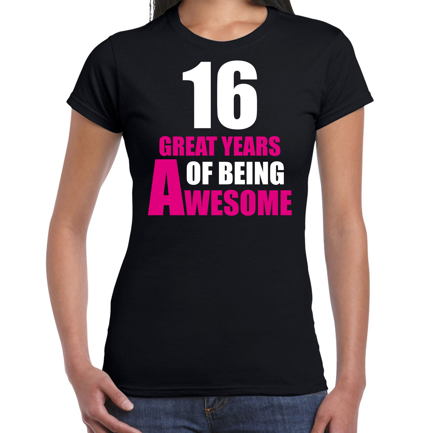 16 great years of being awesome verjaardag cadeau t-shirt zwart voor dames