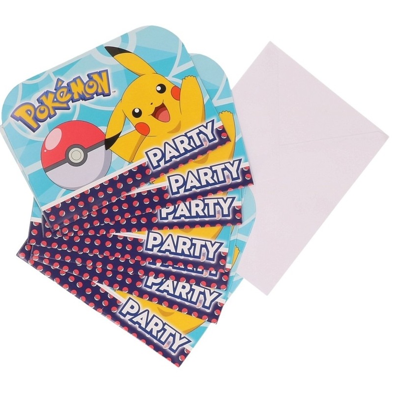 16x Pokemon themafeest uitnodingen/kaarten