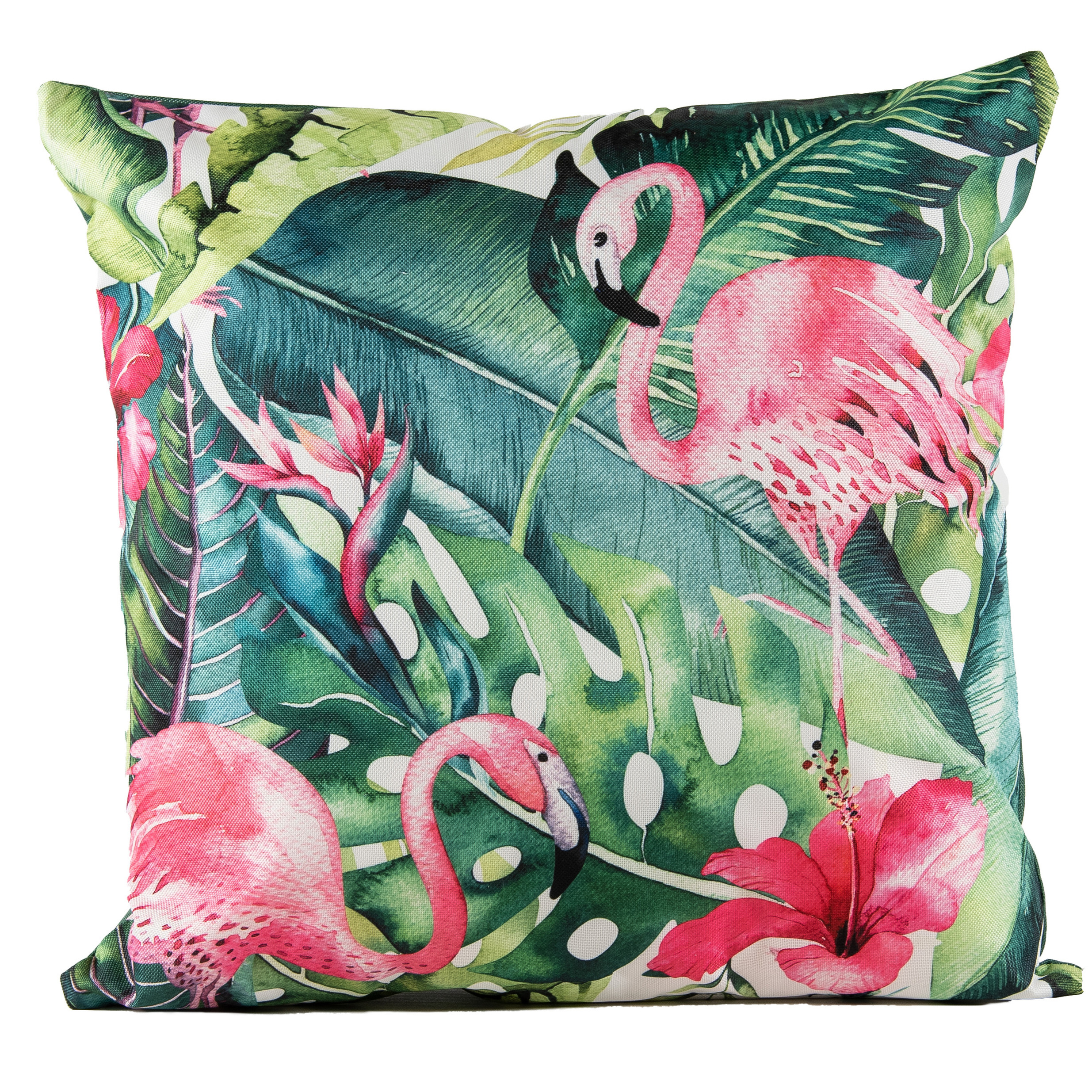 1x Bank/sier kussens met flamingo/bloemenprint voor binnen en buiten 45 x 45 cm