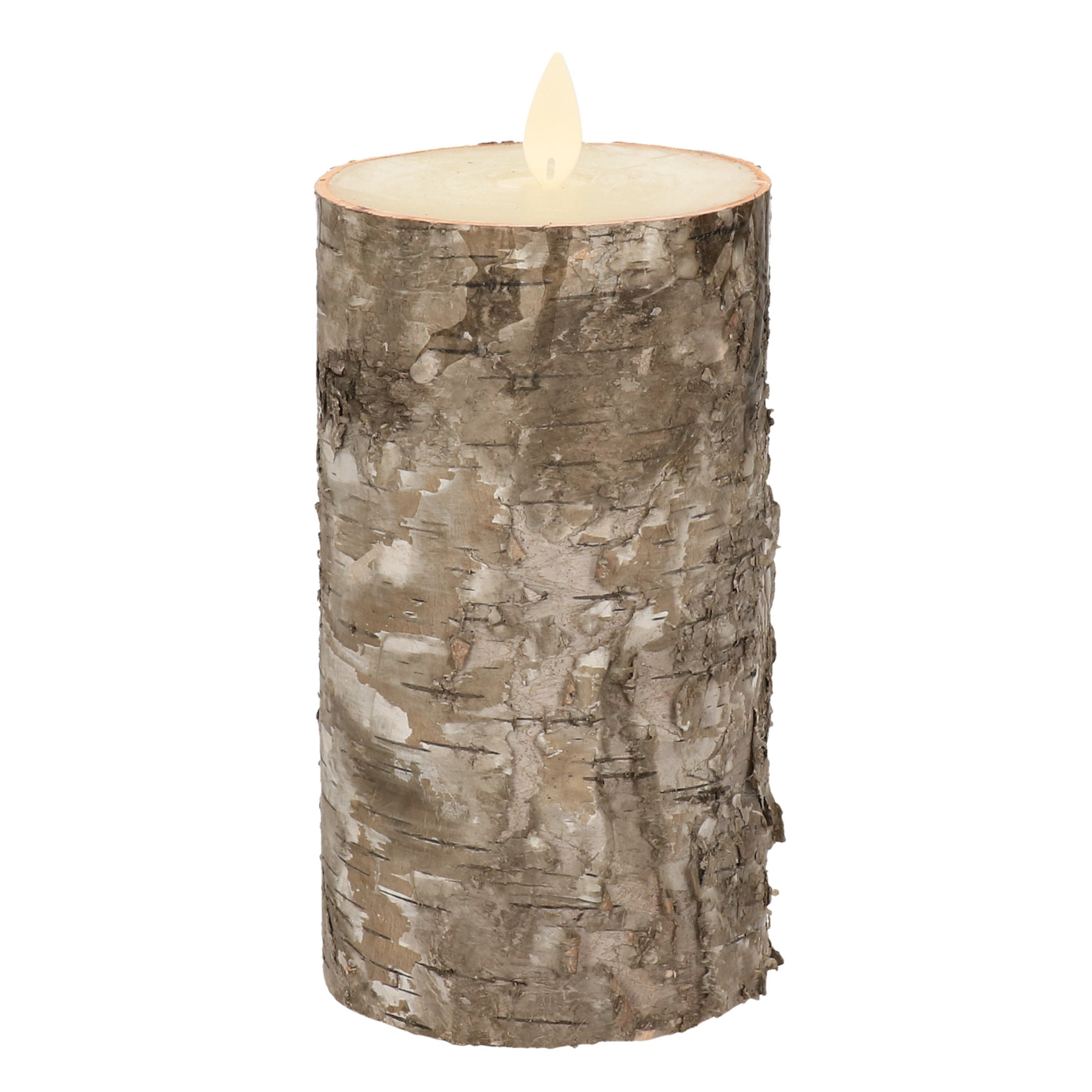 1x Bruine berkenhout LED kaarsen / stompkaarsen 15 cm