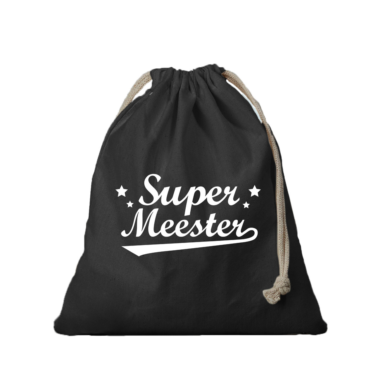 1x Canvas cadeautasje Super Meester zwart met koord 25 x 30 cm