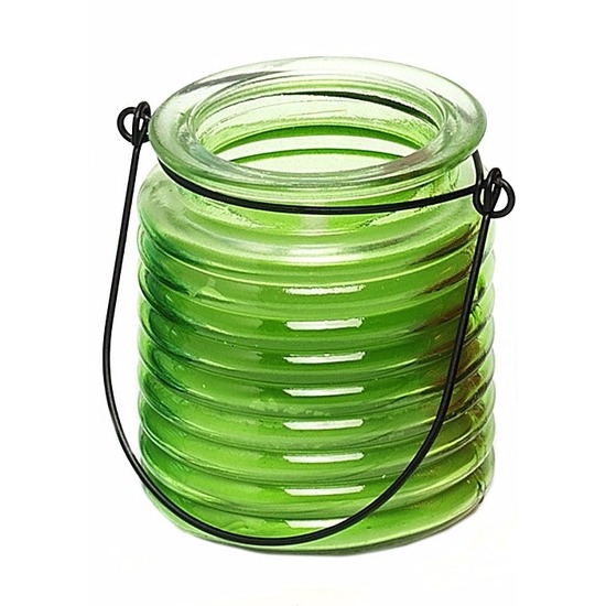 1x Citronellakaarsen in groen geribbeld glas 7,5 cm