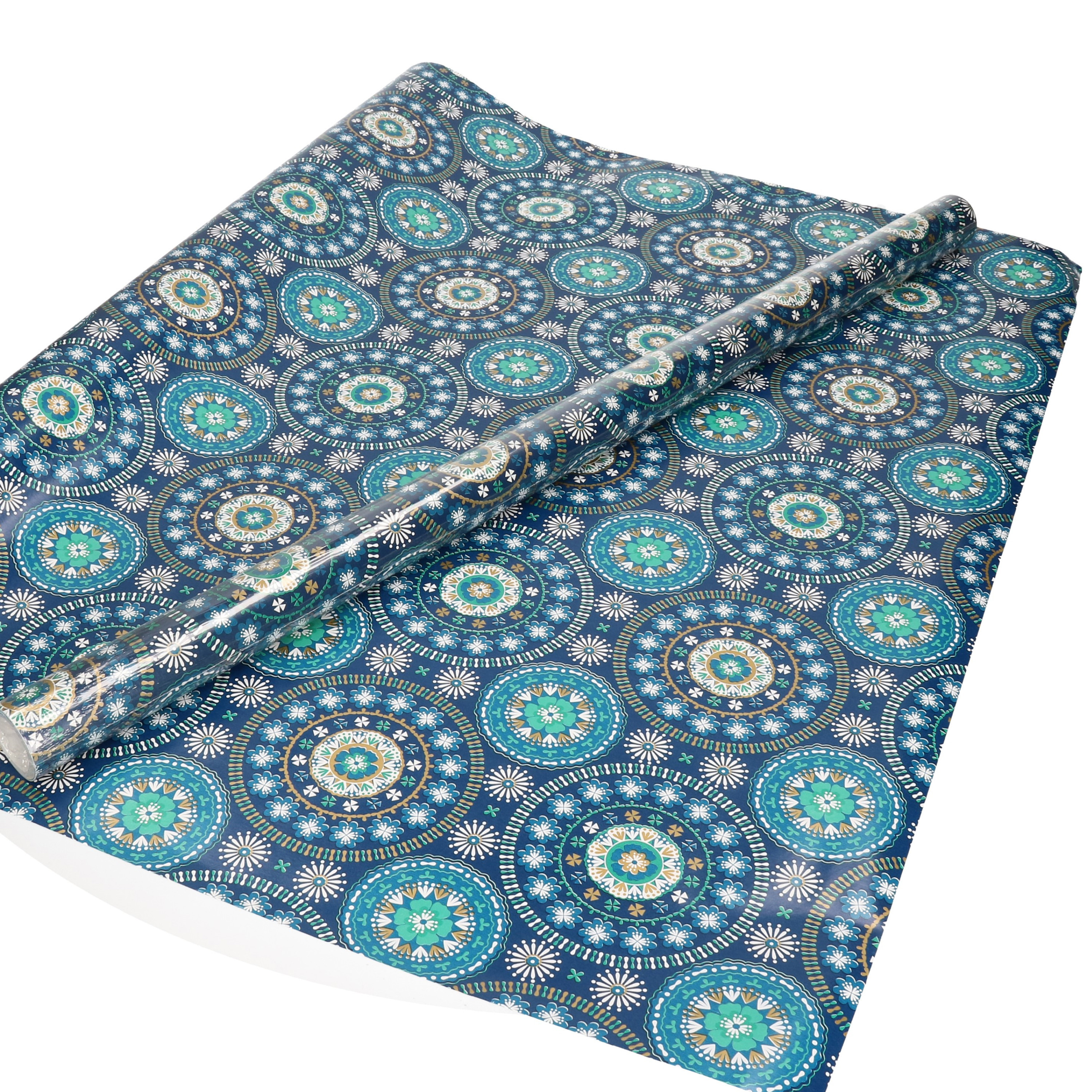 1x Inpakpapier/cadeaupapier blauw met mandala motief 200 x 70 cm rol