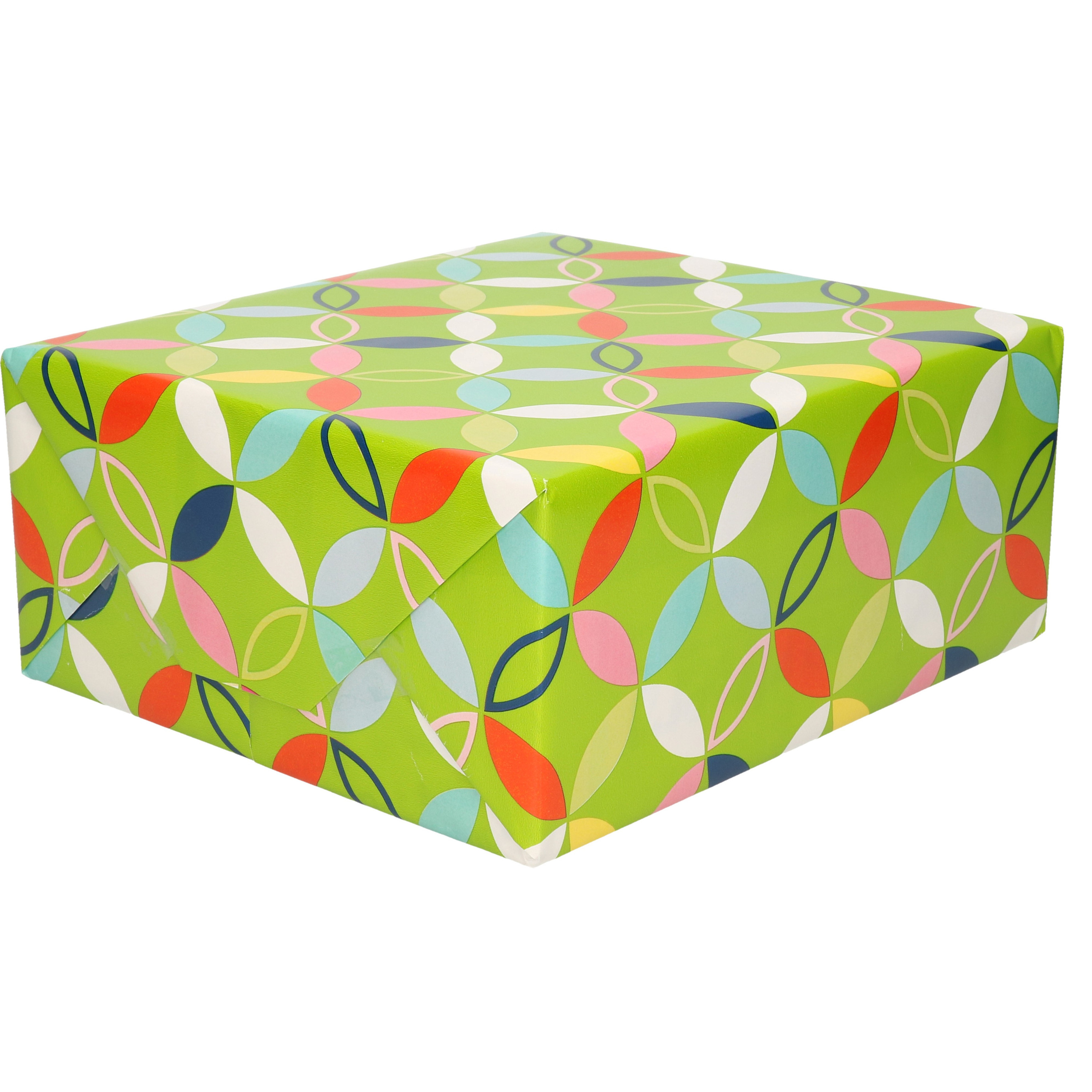 1x Inpakpapier/cadeaupapier groen met bloem figuren motief 200 x 70 cm rol