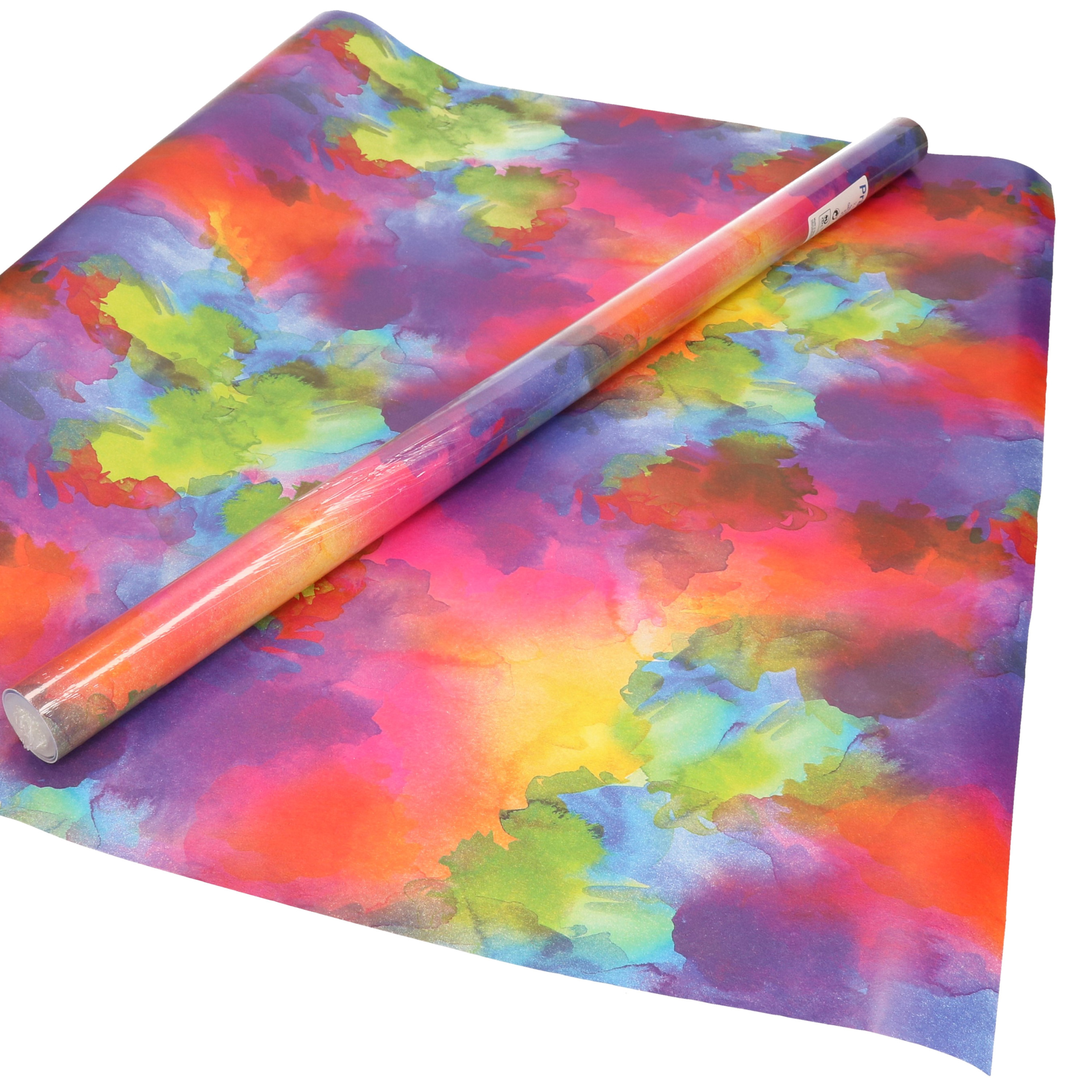 1x Inpakpapier/cadeaupapier multi kleuren met waterverf motief 200 x 70 cm rol