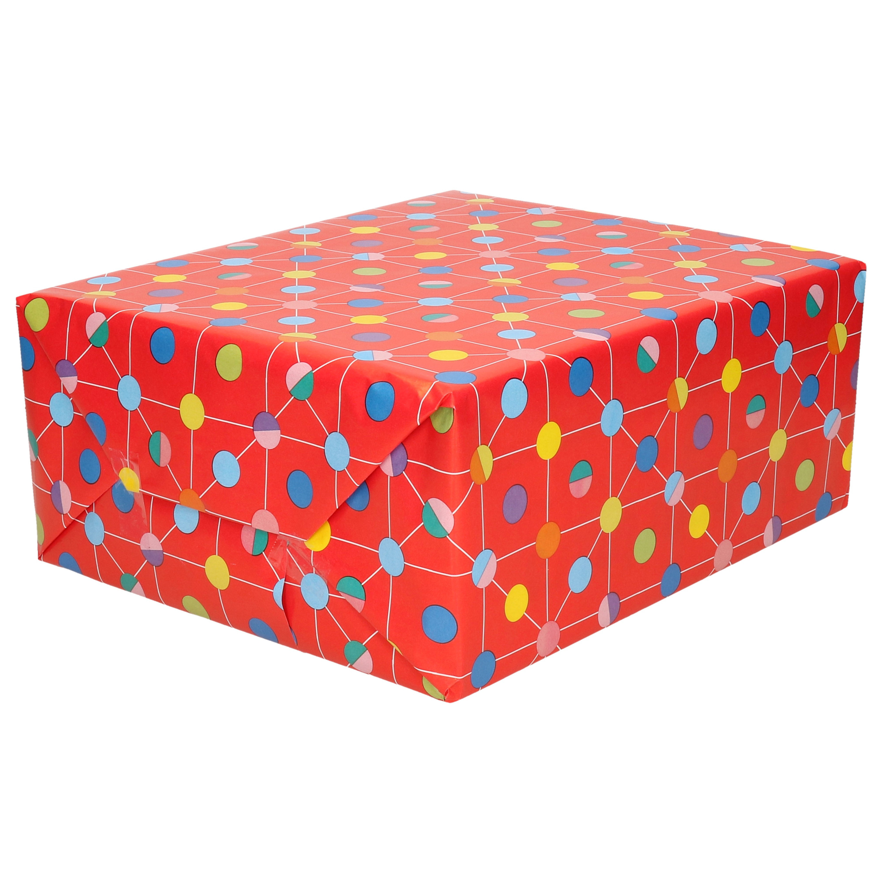 1x Inpakpapier/cadeaupapier rood met gekleurde stippen 200 x 70 cm op rol