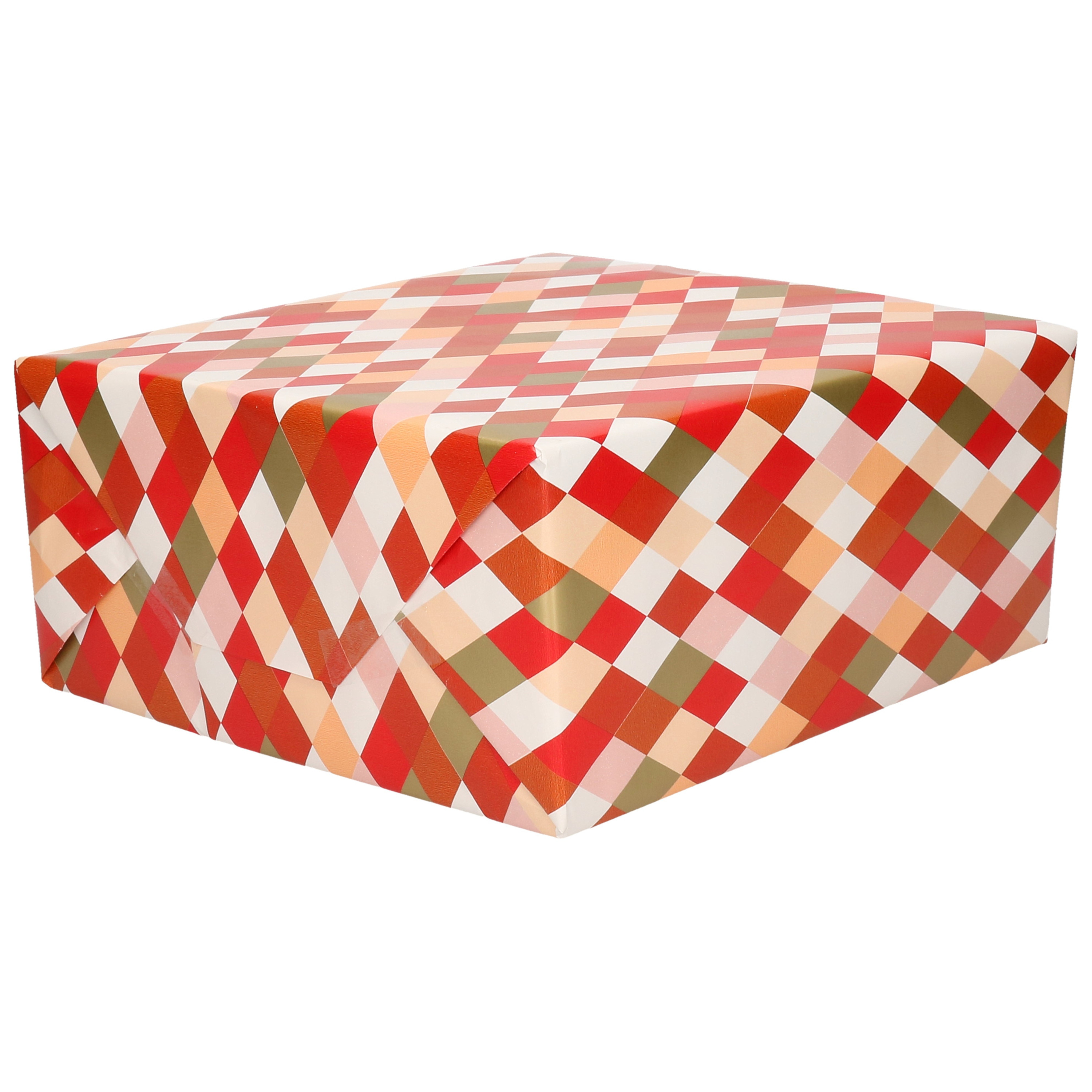1x Inpakpapier/cadeaupapier roze/rood/goud ruiten motief 200 x 70 cm rol