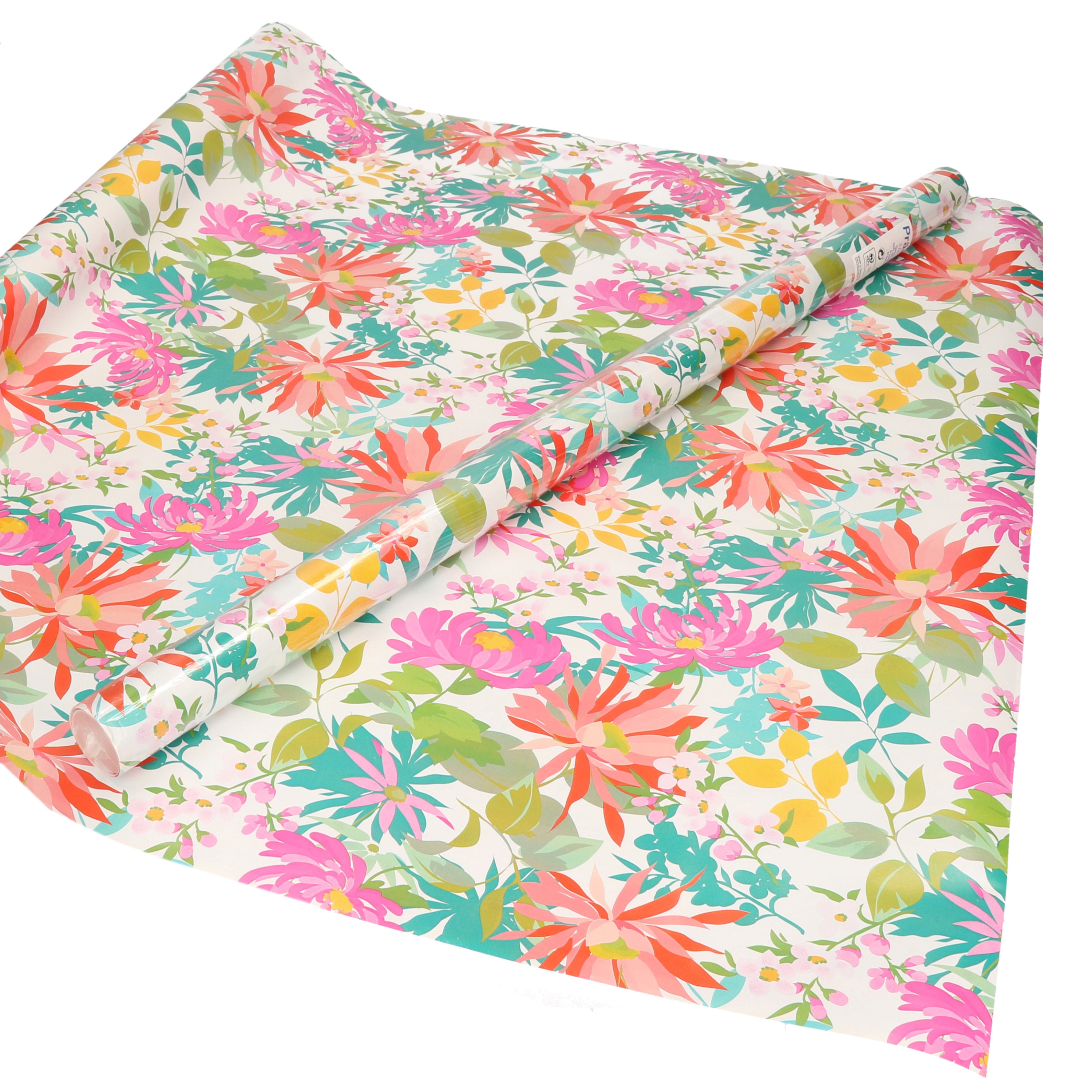 1x Inpakpapier/cadeaupapier wit met gekleurde blaadjes/bloemen motief 200 x 70 cm rol