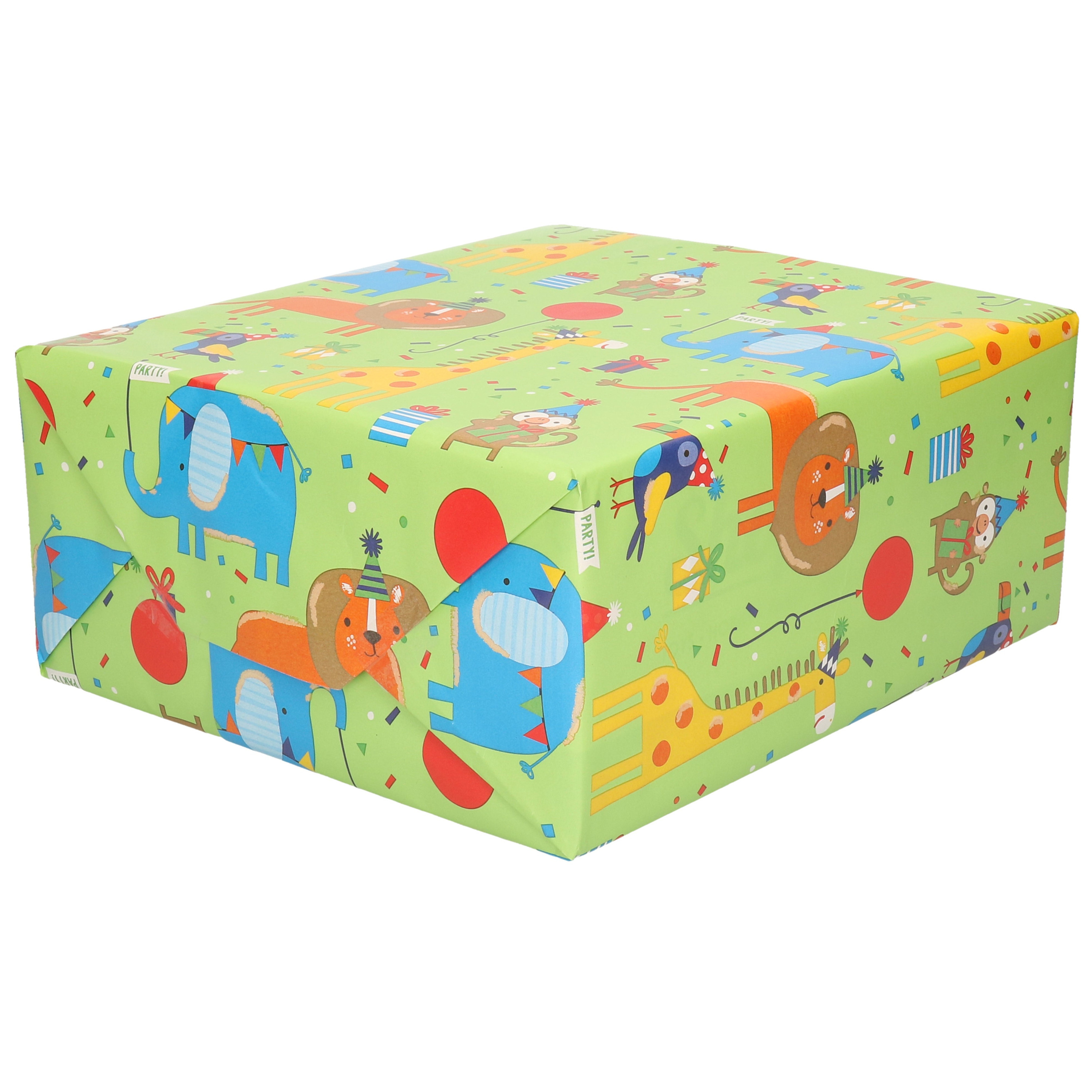 1x Rol Inpakpapier/cadeaupapier groen met dieren design 200 x 70 cm