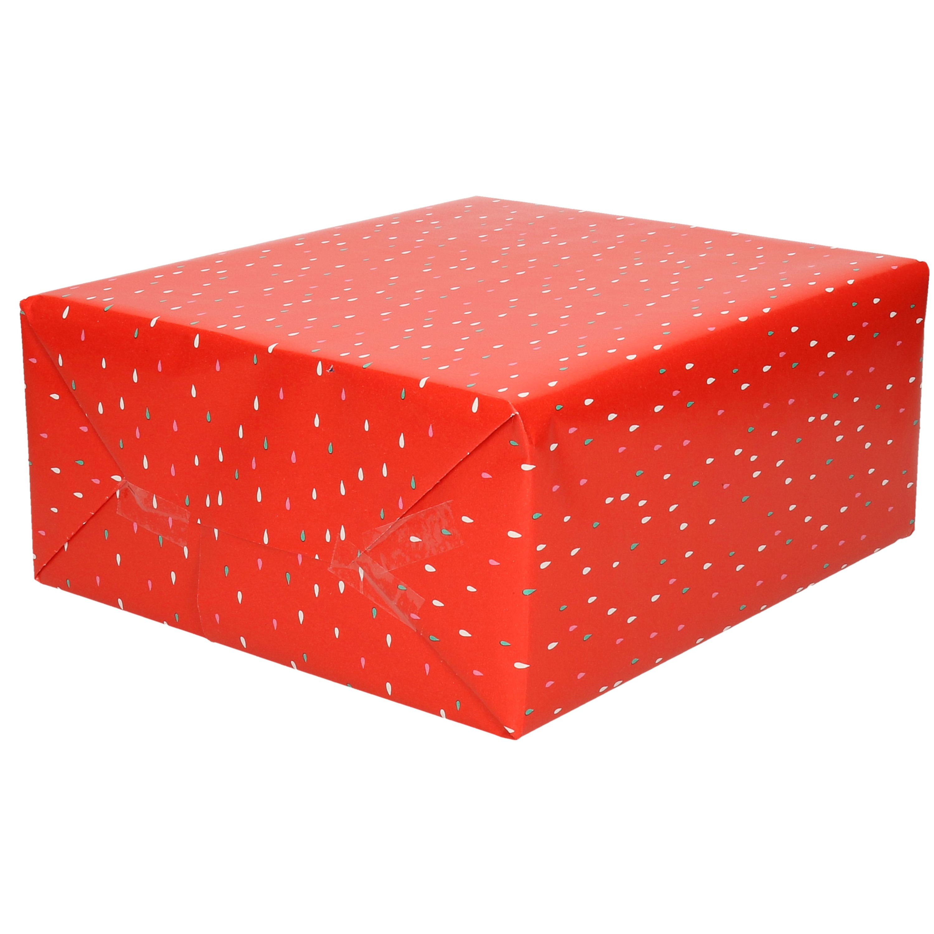 1x Rollen Inpakpapier/cadeaupapier rood met gekleurde druppels print 200 x 70 cm