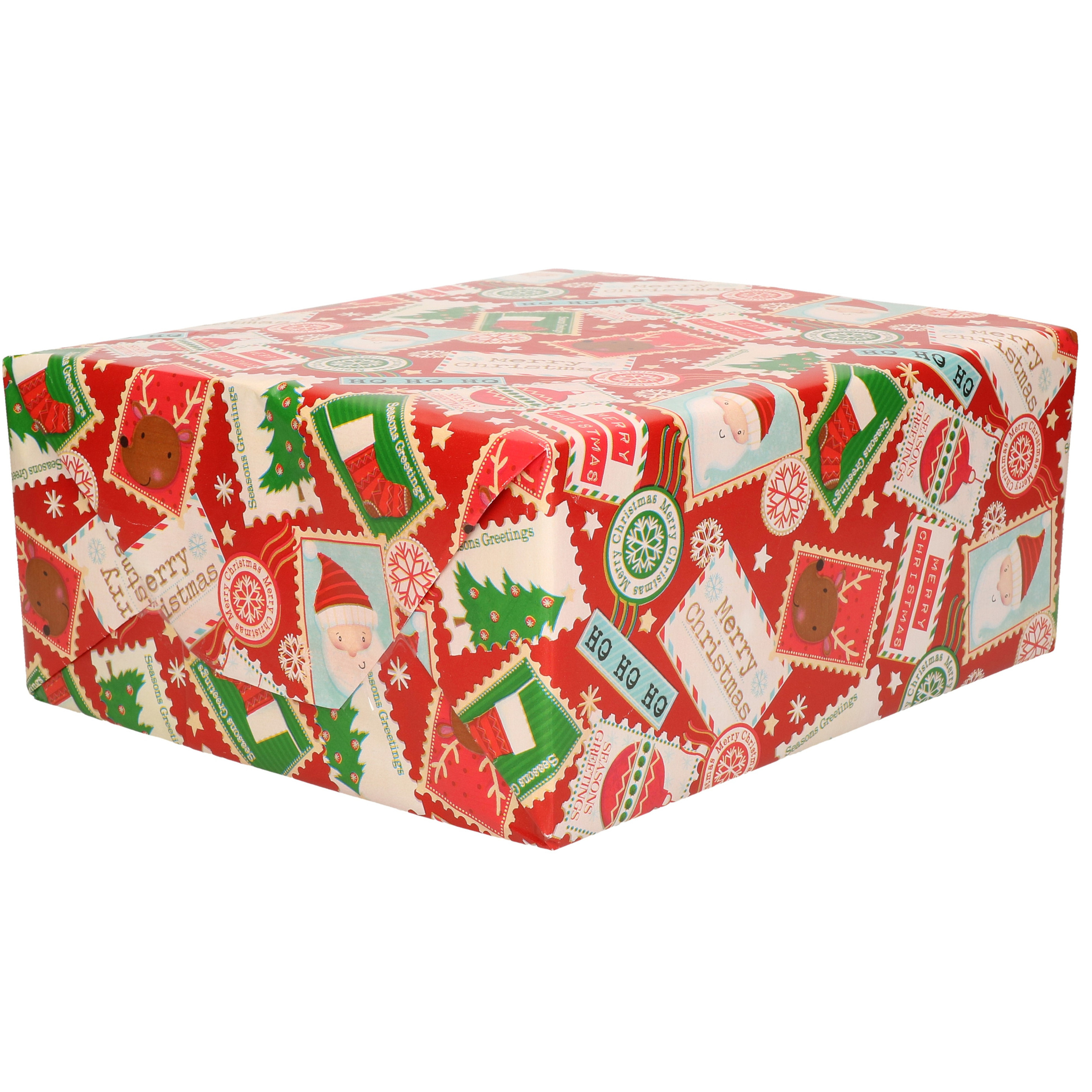 1x Rollen Kerst cadeaupapier/inpakpapier rood met postzegels 200 x 70 cm