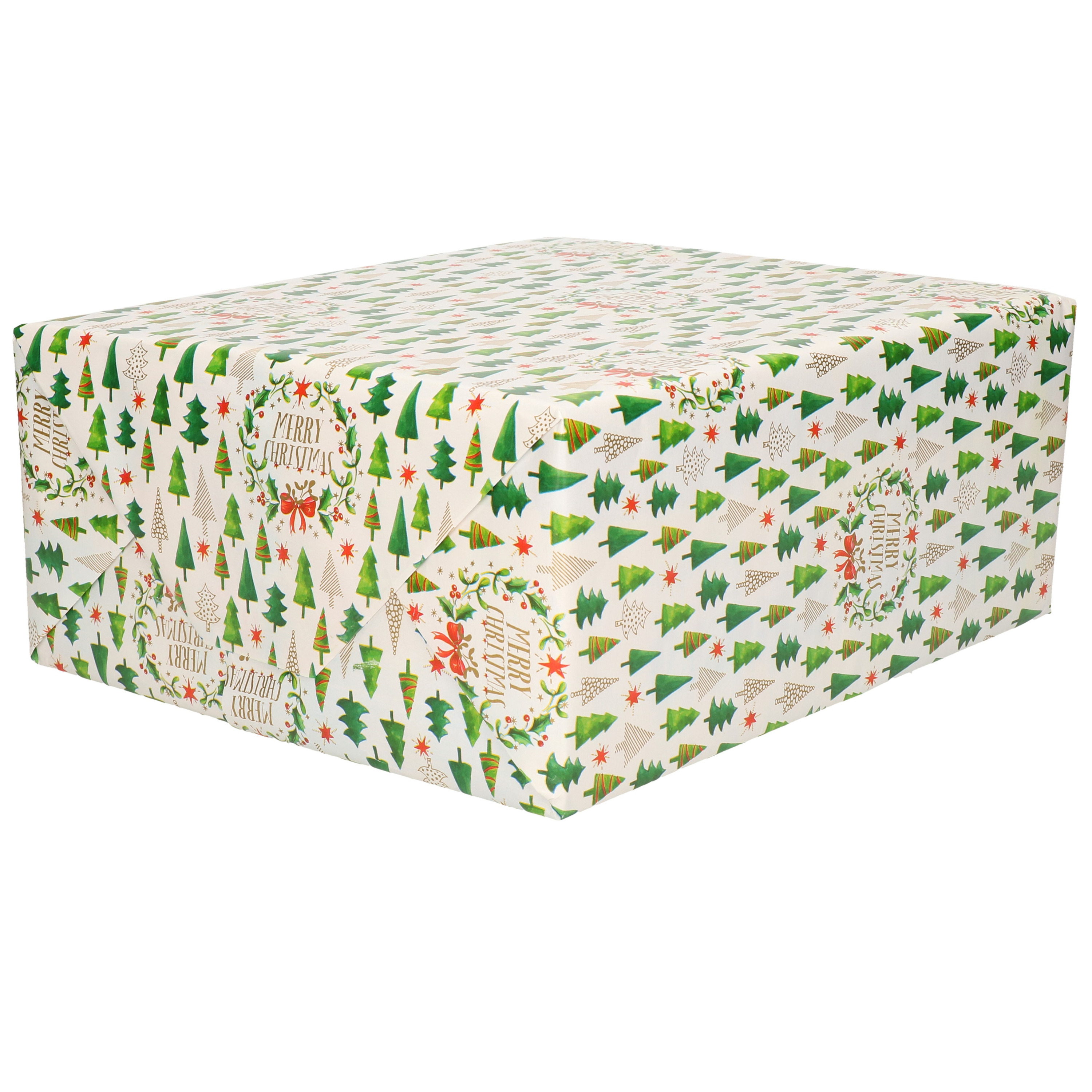 1x Rollen Kerst cadeaupapier/inpakpapier wit met mini Kerstboompjes print 200 x 70 cm
