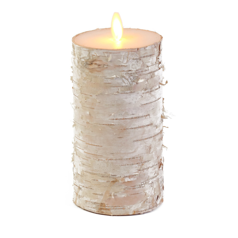 1x Witte berkenhout kleur LED kaarsen / stompkaarsen 15 cm