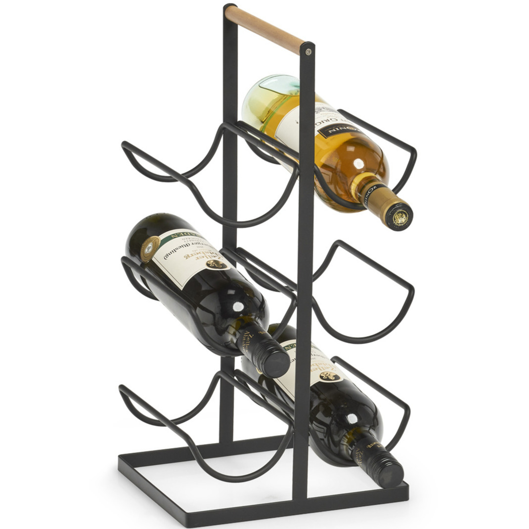 1x Zwart industrieel wijnflessen rek/wijnrekken staand voor 6 flessen 46 cm