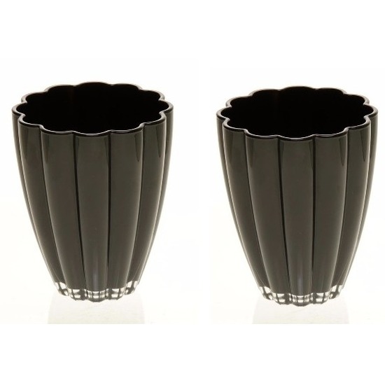 2x Bloemvorm vazen zwart glas 17 cm