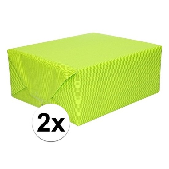 2x Inpakpapier/cadeaupapier lime groen kraftpapier 200 x 70 cm