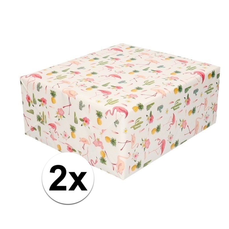 2x Inpakpapier/cadeaupapier roze flamingos 200 x 70 cm