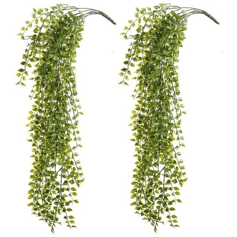2x Kantoor UV kunstplanten groene ficus hangplant/tak 80 cm