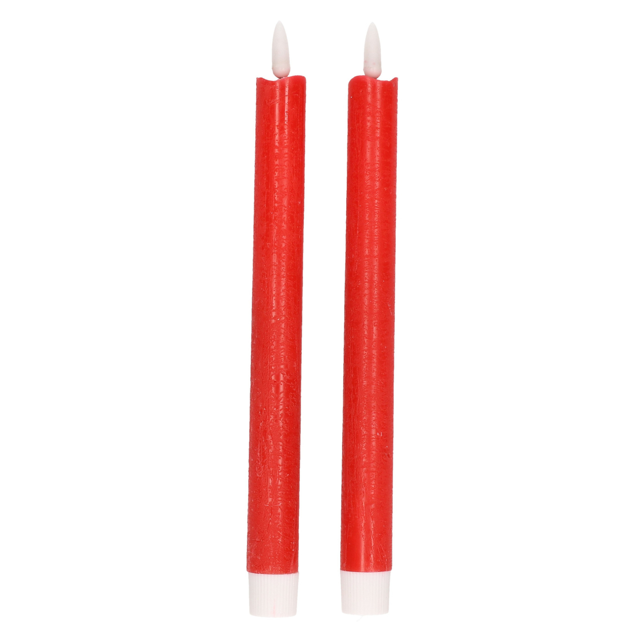 2x Rode LED kaarsen/dinerkaarsen 25,5 cm