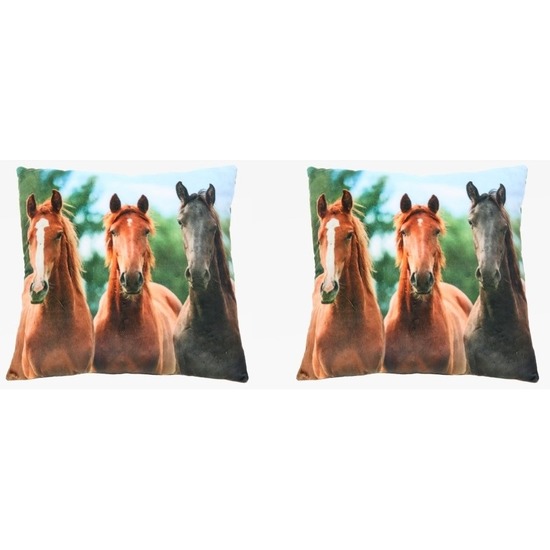 2x Sierkussens met paarden dierenprint 35 cm