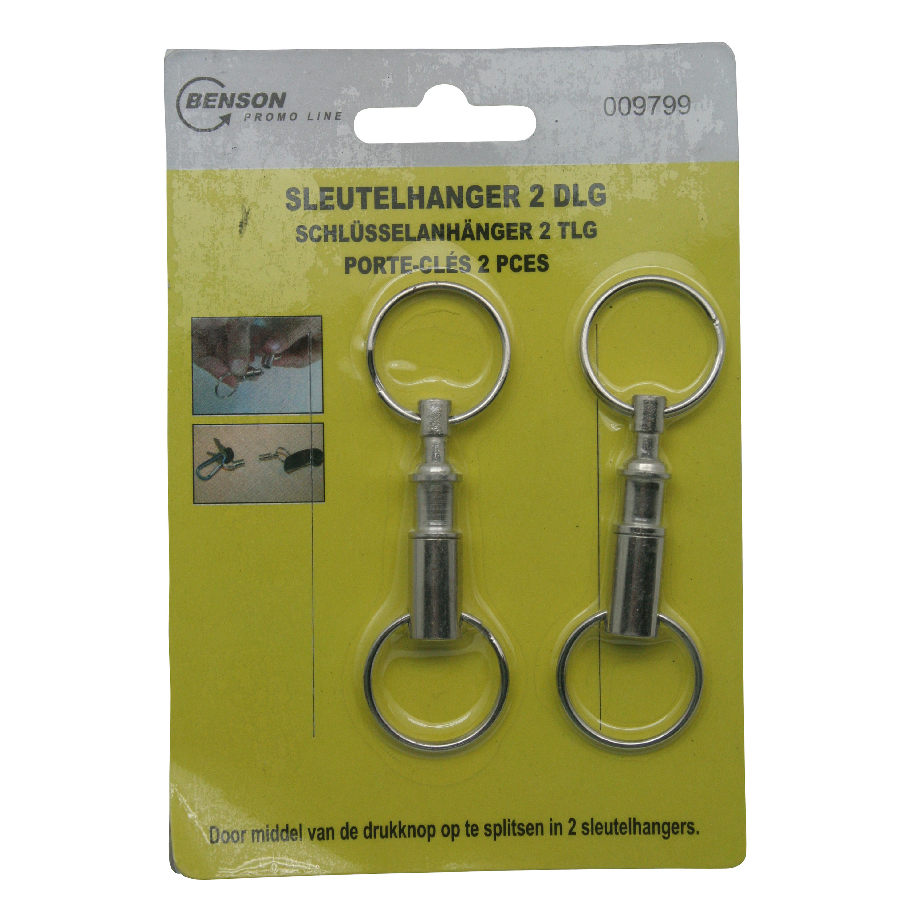 2x Sleutelhangers / key snaps metaal zilver met sleutelringen