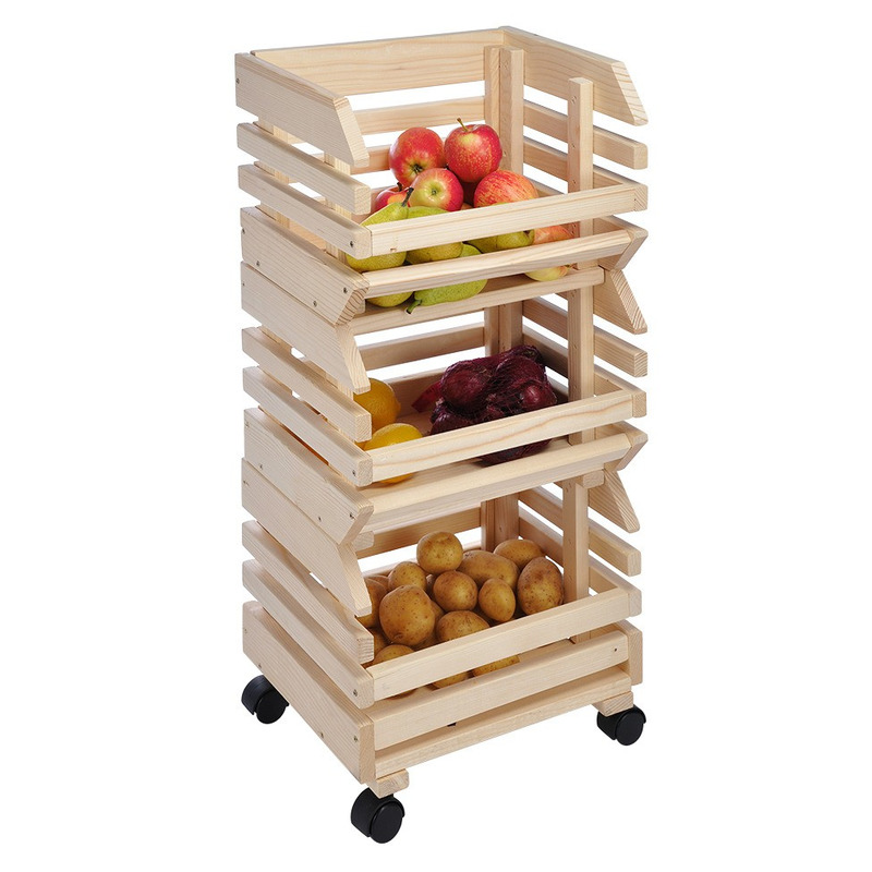 3-Delige houten fruitkar-karretje met houten fruitkisten 80 cm
