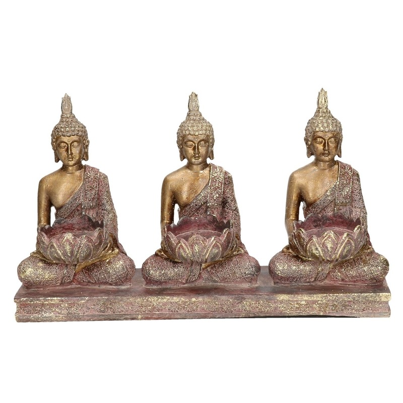 3x Goud boeddha beeldjes met waxine/theelicht houder 17 cm