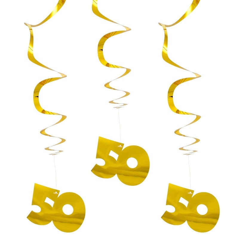 3x Hangdecoraties goud 50 jaar