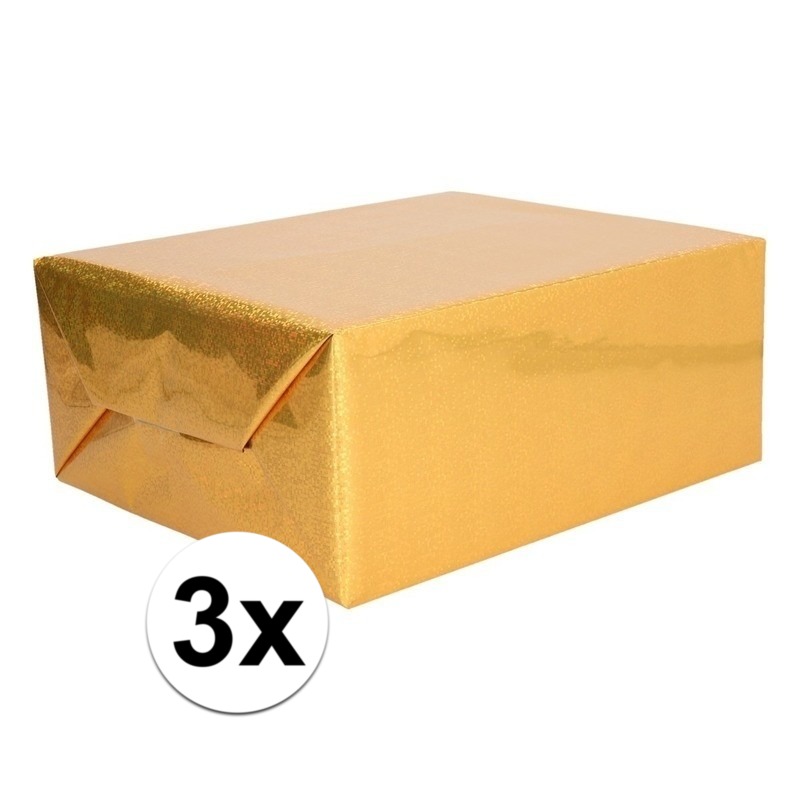 3x Holografische goud metallic folie / inpakpapier 70 x 150 cm