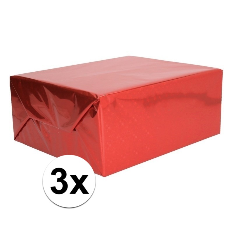 3x Holografische rood metallic folie / inpakpapier 70 x 150 cm
