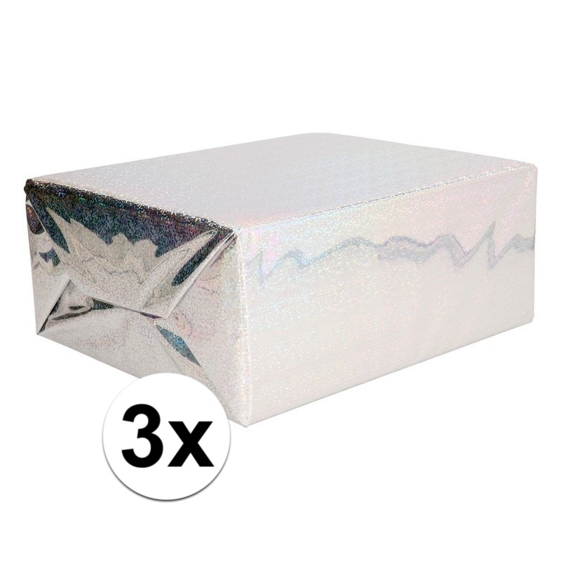 3x Holografische zilver metallic folie / inpakpapier 70 x 150 cm