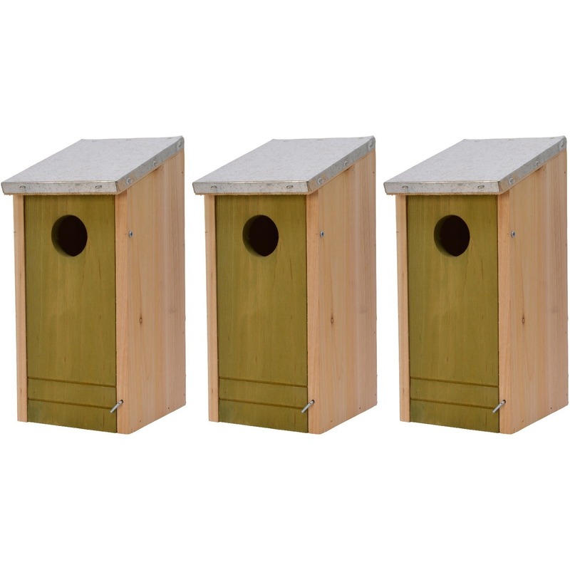 3x Houten vogelhuisjes/nestkastjes lichtgroene voorzijde 26 cm