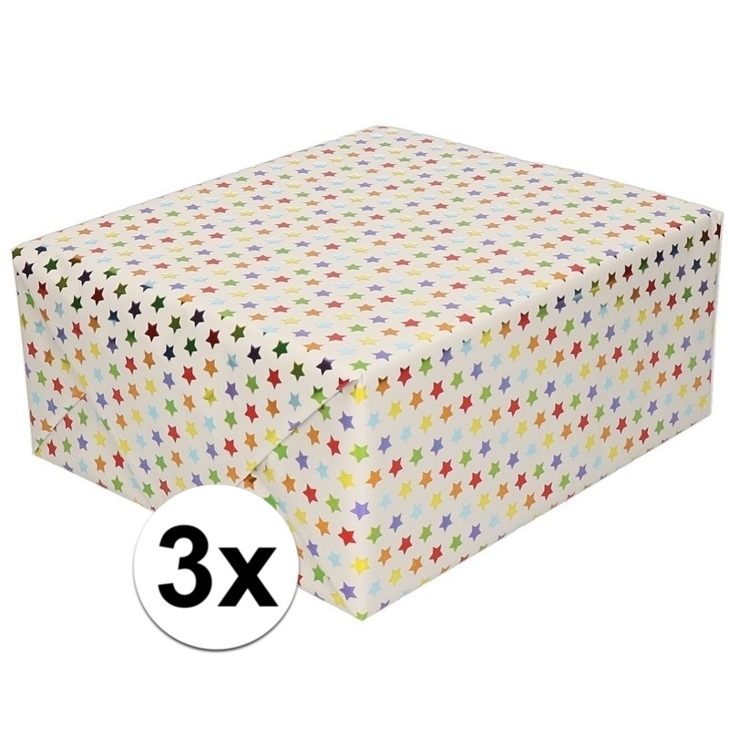 3x Inpakpapier/cadeaupapier gekleurde sterretjes 150 x 70 cm