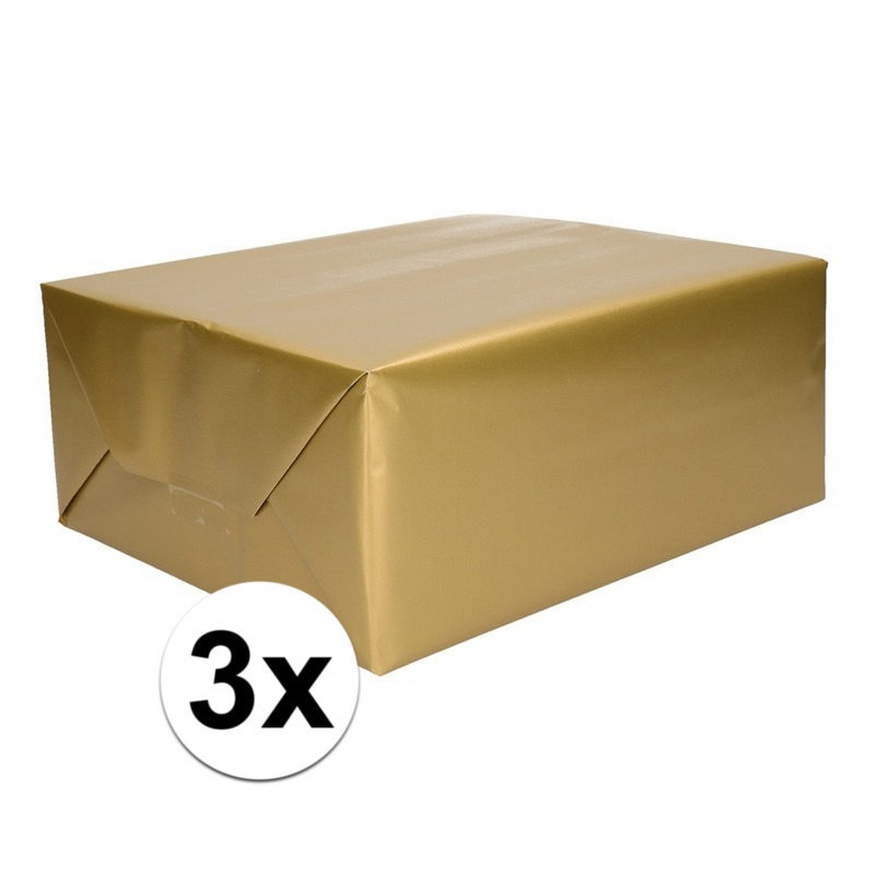 3x Inpakpapier/cadeaupapier goud 200 x 70 cm op rol