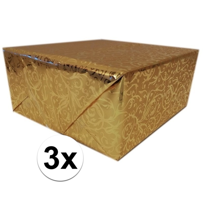 3x Inpakpapier/cadeaupapier goud klassiek design 150 x 70 cm