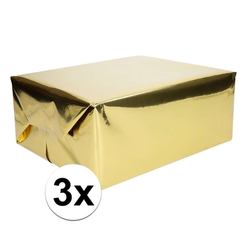 3x Inpakpapier/cadeaupapier goud metallic 400 x 50 cm op rol