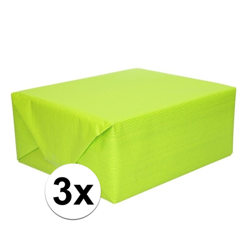 3x Inpakpapier/cadeaupapier lime groen kraftpapier 200 x 70 cm
