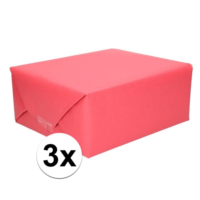3x Inpakpapier/cadeaupapier rood kraftpapier 200 x 70 cm rollen