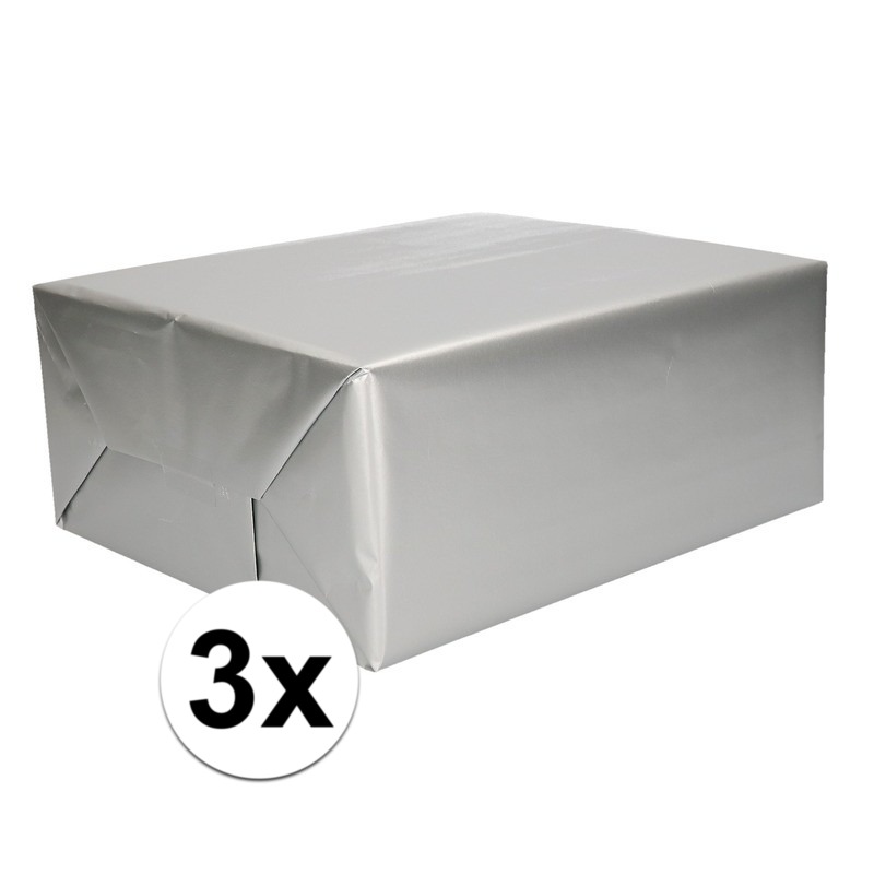 3x Inpakpapier/cadeaupapier zilver 200 x 70 cm op rol