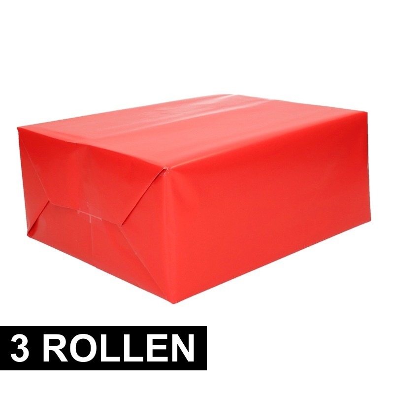 3x rollen Inpakpapier/cadeaupapier rood 200 x 70 cm op rol